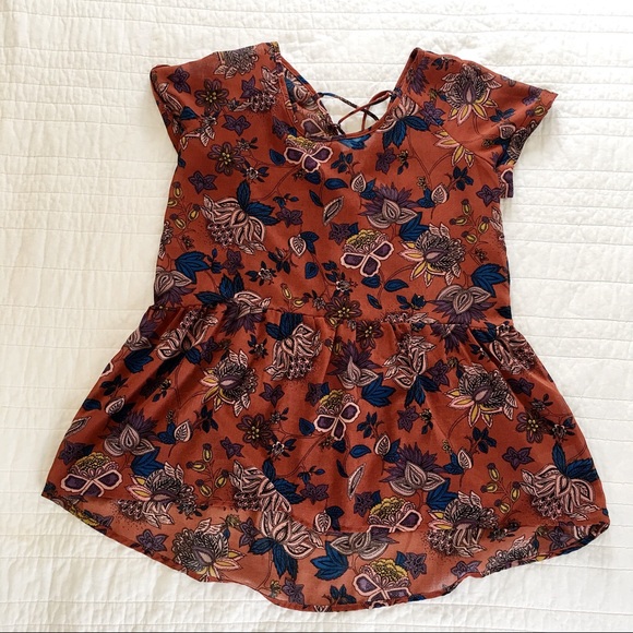 Xhilaration Floral Small Lace Up Top - Picture 1 of 4